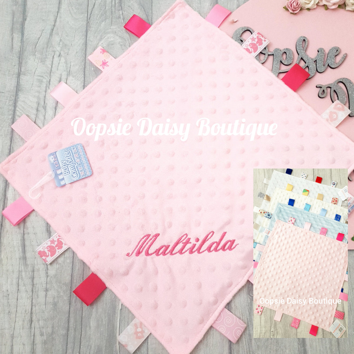 Personalised Baby Comforter Taggies Blanket Baby Blanket Embroider Oopsie Daisy Baby Boutique