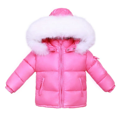 Girls Pink Puffer Coat with Faux Fur Hood