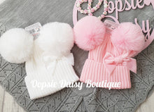 Load image into Gallery viewer, Personalised Pom Pom Hats Size 0-12mth