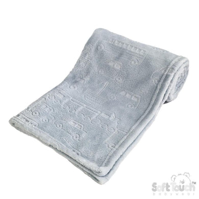 Supersoft Embossed Blue Baby Blanket Trains & Cars