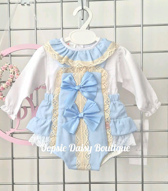 Girls Blue Ribbon Romper & Blouse Set