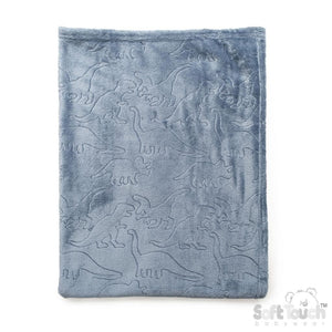 Supersoft Embossed Blue Baby Blanket Dinosaurs
