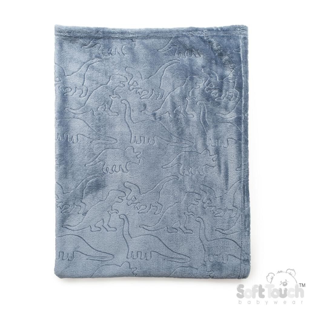 Supersoft Embossed Blue Baby Blanket Dinosaurs