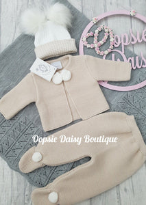 Beige Knitted Pom Pom Suit Dandelion All Hats Available Separately