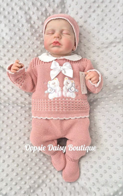 Baby Knitted Outfit Teddy Bear Size 0-3mth with Bonnet