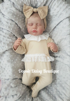 Caramel Beige Soft Cotton Lace Romper Portuguese