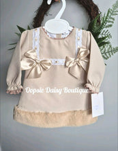 Load image into Gallery viewer, Girls Pretty Caramel Ribbon Fur Trim Dress