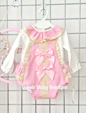 Girls Pink Ribbon Romper & Blouse Set