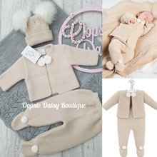 Load image into Gallery viewer, Beige Knitted Pom Pom Suit Dandelion All Hats Available Separately