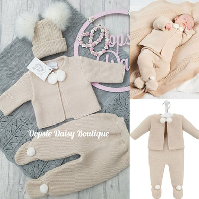 Beige Knitted Pom Pom Suit Dandelion All Hats Available Separately