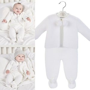 Boys Girls White Knitted Pom Pom Suit - Dandelion