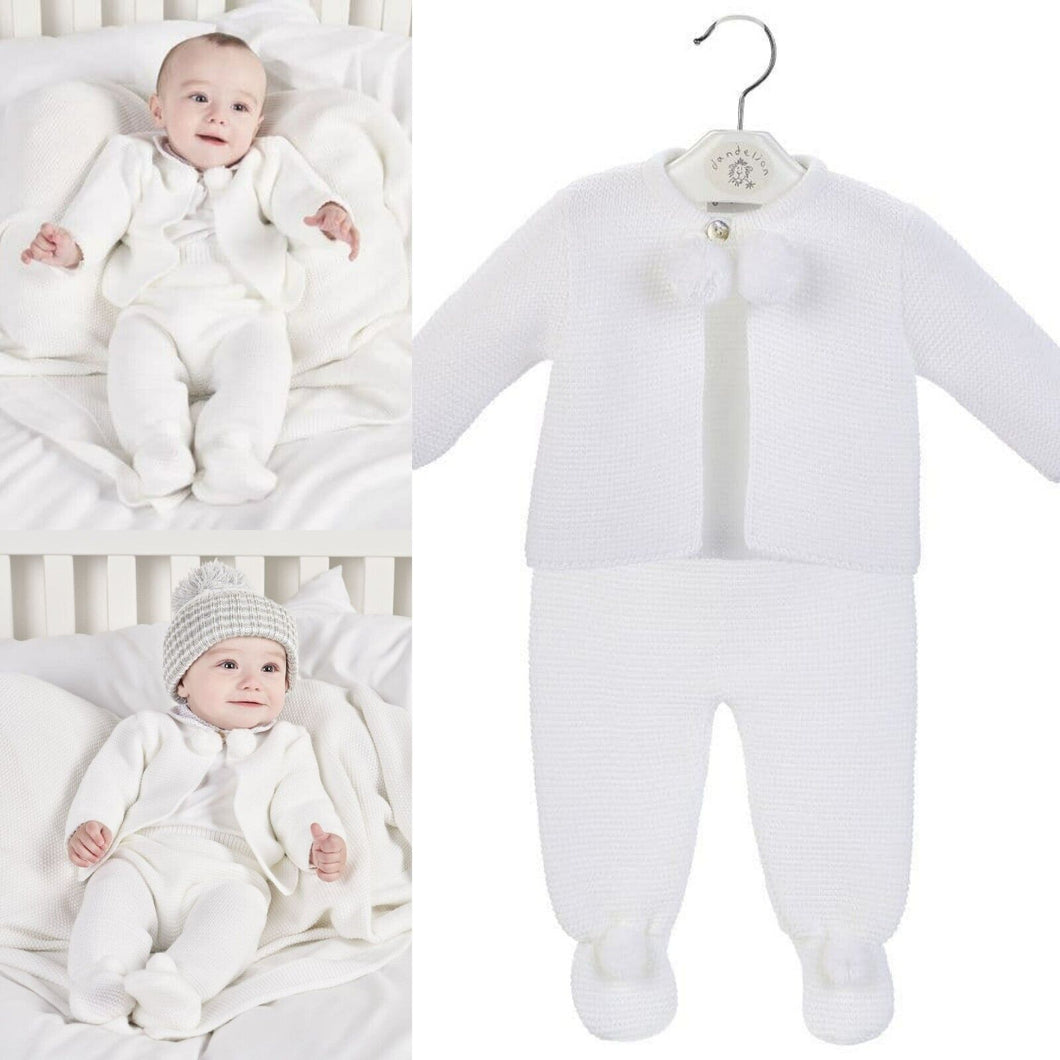 Boys Girls White Knitted Pom Pom Suit - Dandelion