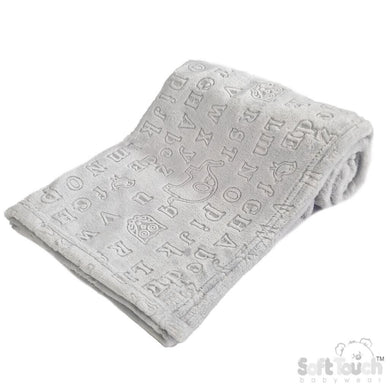Supersoft Embossed Grey Baby Blanket Alphabet