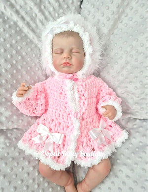 Baby Girls Crochet Pretty Cardigan & Bonnet Set, Size 0-3mth