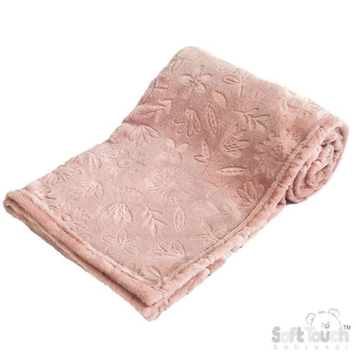 Supersoft Embossed Dusky Pink Baby Blanket Flowers