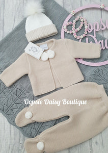 Beige Knitted Pom Pom Suit Dandelion All Hats Available Separately