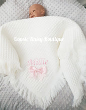 Load image into Gallery viewer, Personalised Baby Shawl Blanket with Ribbon Christening Shawl