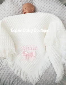 Personalised Baby Shawl Blanket with Ribbon Christening Shawl