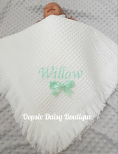 Load image into Gallery viewer, Personalised Baby Shawl Blanket with Ribbon Christening Shawl