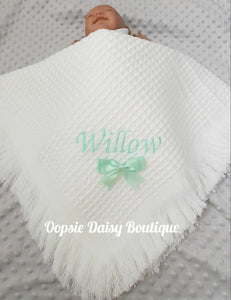 Personalised Baby Shawl Blanket with Ribbon Christening Shawl