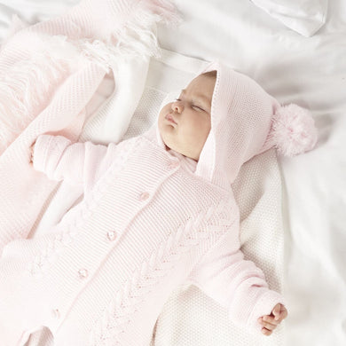 Pink Knitted Hooded Pram suit All In One - Dandelion