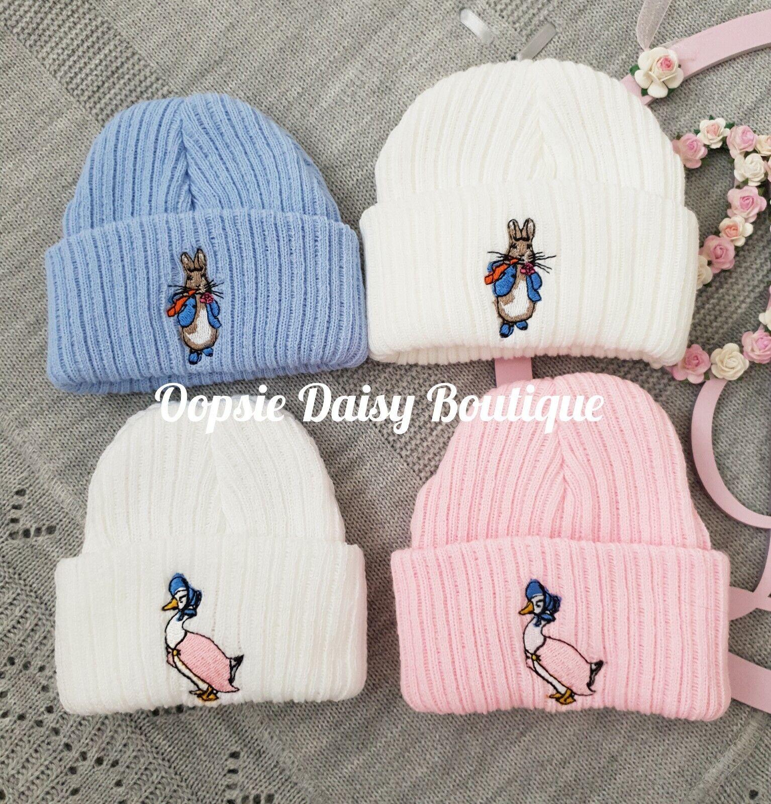 Baby Knitted Hats Boys Girls Peter Rabbit Jemima Puddle Beanie Hat Siz Oopsie Daisy Baby Boutique