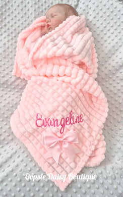 Personalised Baby Blanket Supersoft Waffle Design with Ribbon