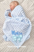 Load image into Gallery viewer, Personalised Baby Blanket Supersoft Waffle Design with Ribbon