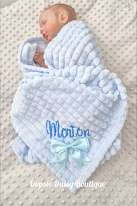 Personalised Baby Blanket Supersoft Waffle Design with Ribbon