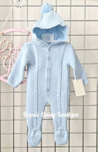 Load image into Gallery viewer, Blue Knitted Hooded Pram suit All In One