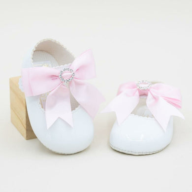 Baby Girls White & Pink Ribbon Shoes Baypods