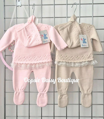 Girls Knitted Trouser Set with Matching Hat