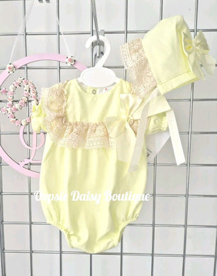 Lemon Pretty Waffle Romper & Summer Bonnet Sets