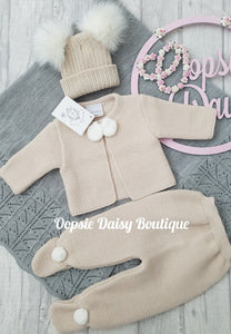 Beige Knitted Pom Pom Suit Dandelion All Hats Available Separately