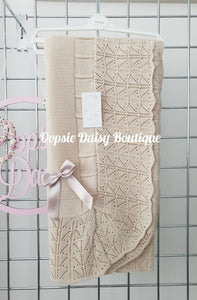 Beige Brown Spanish Knitted Ribbon Shawl Blanket