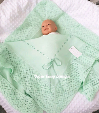 Mint Green Spanish Knitted Ribbon Blanket Shawl