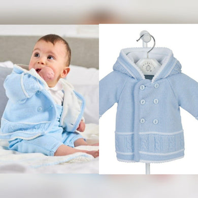Blue Knitted Baby Jacket Cardigan Dandelion PramCoat