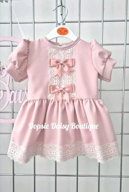 Girls Pretty Dusky Pink Ribbon Dress