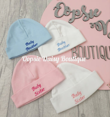 Baby Brother Baby Sister Hats Embroidered Design