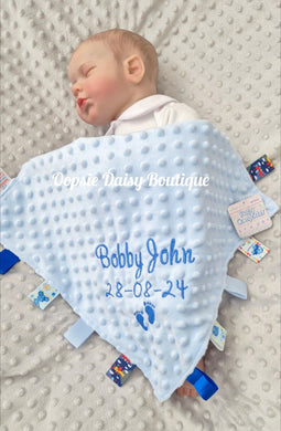 Personalised Baby Blanket Taggies with Baby Feet x 4 Colours