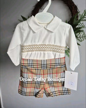 Load image into Gallery viewer, Boys Caramel Beige Smocked Shorts Sets