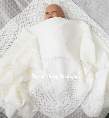 White Spanish Knitted Ribbon Blanket Shawl