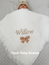 Load image into Gallery viewer, Personalised Baby Shawl Blanket with Ribbon Christening Shawl