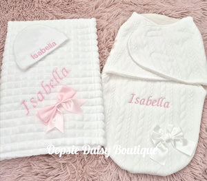 Personalised Baby Blanket,Swaddle Nest & Hat Set