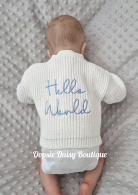 Hello World White Ribbed Baby Cardigan, Choose Colour