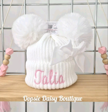 Load image into Gallery viewer, Personalised Pom Pom Hats Size 0-12mth