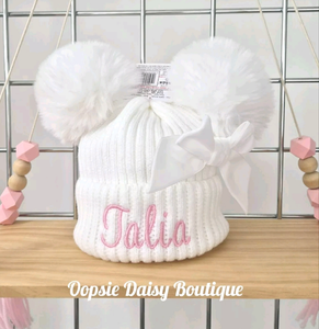 Personalised Pom Pom Hats Size 0-12mth