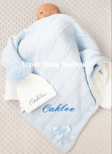 Load image into Gallery viewer, Personalised Blanket &amp; Pom Pom Hat Size 1-12mth