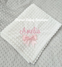 Load image into Gallery viewer, Personalised White Baby Blanket Supersoft Waffle Design with Ribbon