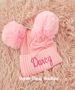 Personalised Pom Pom Hats Size 0-12mth